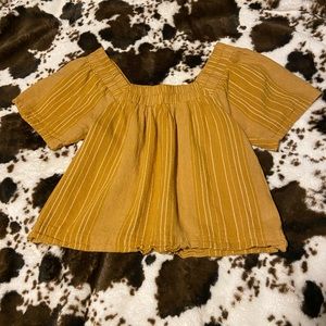 Yellow & white striped off the shoulder blouse (M)
